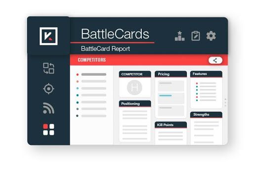 An example of a battlecard template that shows the feature and benefit blurbs, it describes what your product or service can do, solve, or accomplish for the prospect